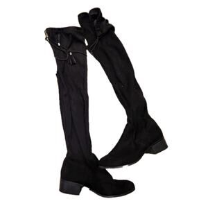 NWOB Madden Girl Prissley Faux Suede Thigh High Black Flat Boots Sz 7.5